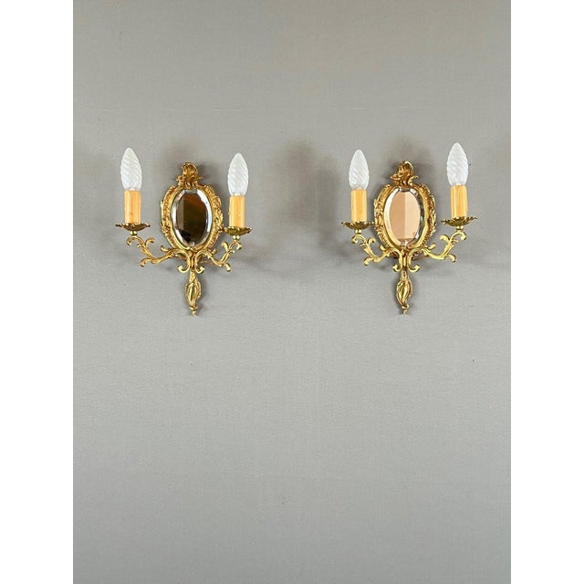 20th Century Louis XV Style Wall Sconces with Mirrors, Set of 2 For Sale - Image 4 of 10