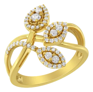 10K Yellow Gold 1/2 Cttw Round-Cut Diamond Layered Crossover Triple Leaf Bypass Ring (I-J Color, I1-I2 Clarity) - Size 9