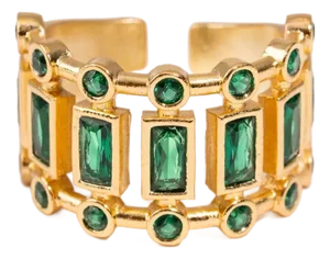 Radiant Majesty Emerald Gold Adjustable Cuff Ring, Size 8