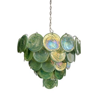 Space Age Murano Chandelier with Green Albaster Iridescent Glass Plates, 1990s For Sale