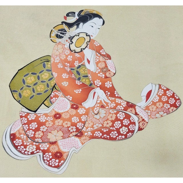 Vintage 20th C Asian Framed Under Glass Geisha in Kimono Painting on Silk For Sale In New York - Image 6 of 12