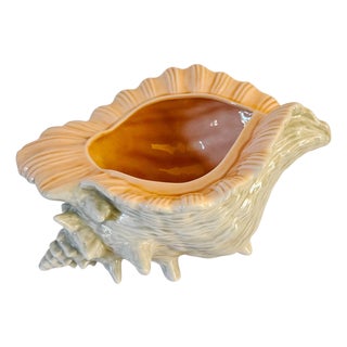 Large Vintage Coastal Ceramic Conch Shell Planter & Centerpiece Bowl For Sale