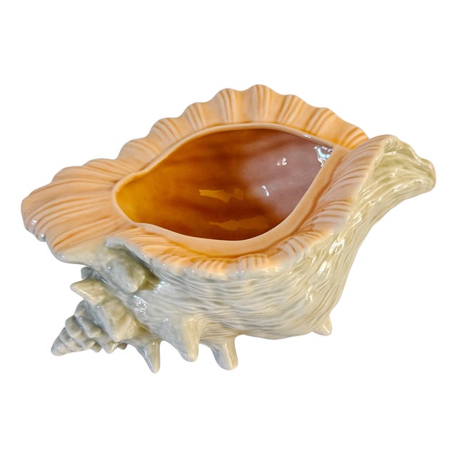 Large Vintage Coastal Ceramic Conch Shell Planter & Centerpiece Bowl For Sale