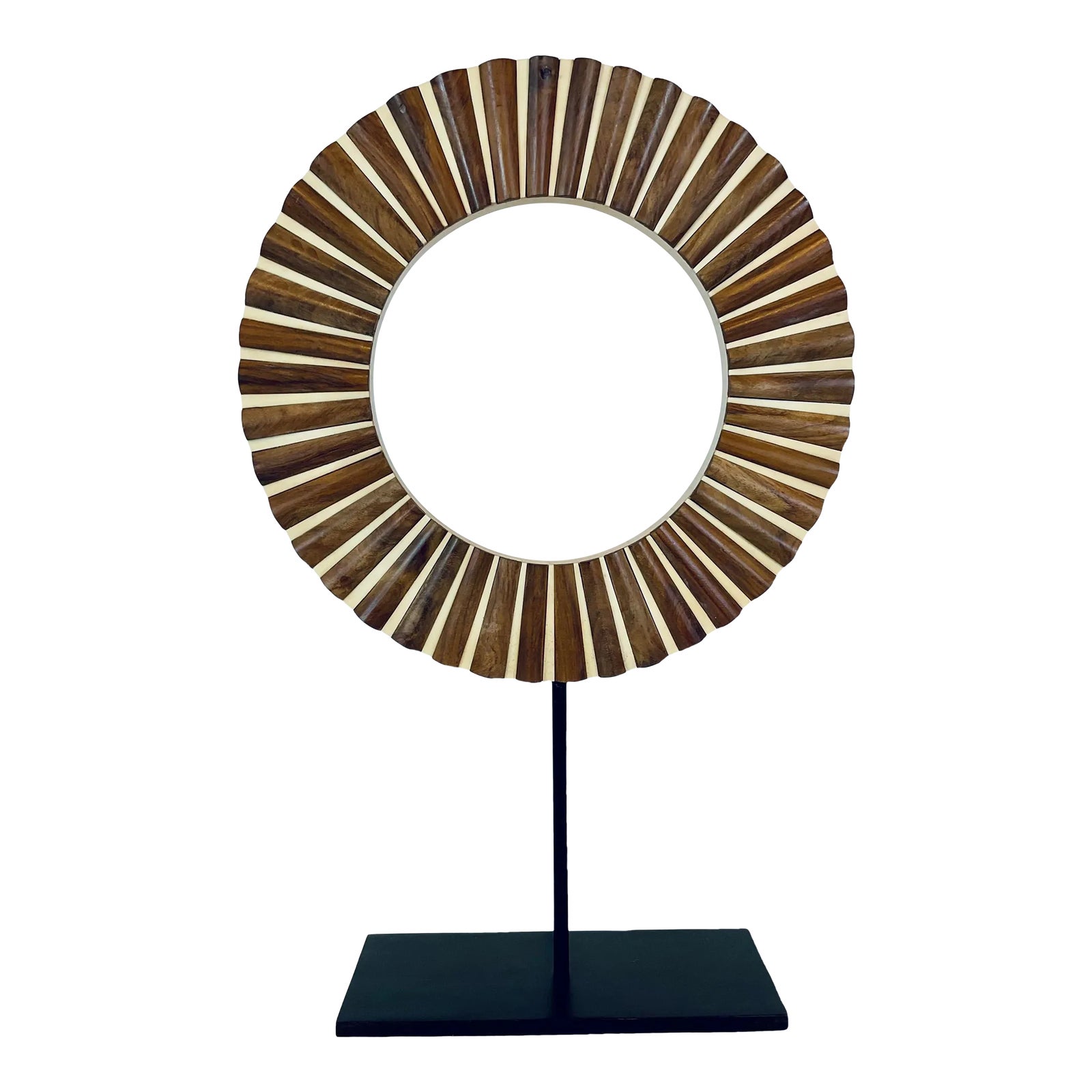 Currey & Company Modern Large Wood and Bone Ring on Stand | Chairish