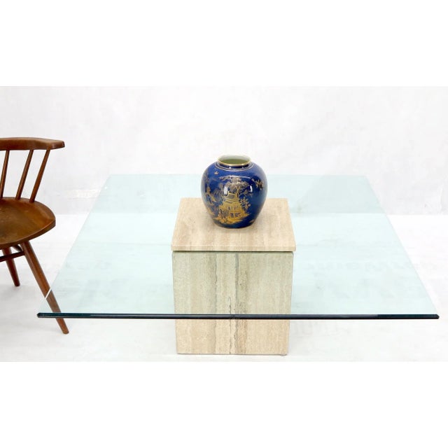 Large Square Travertine Base Glass Top Coffee Table Chairish