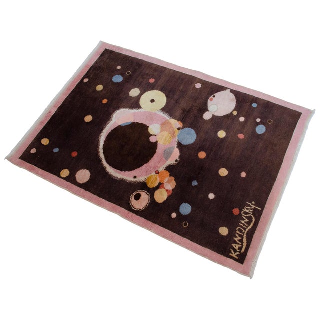 Kandinsky - Several Circles - Inspired Hand Knotted Area Rug One of a Kind Small Rug- 2′7″ × 3′8″ For Sale - Image 9 of 16
