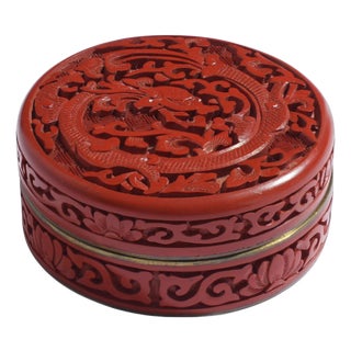 Vintage Chinese Cinnabar Box With Enameled Interior For Sale