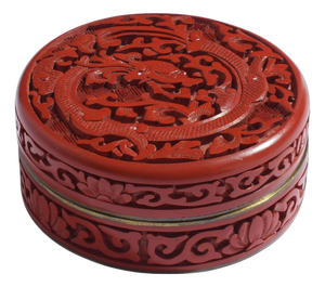 Vintage Chinese Cinnabar Box With Enameled Interior