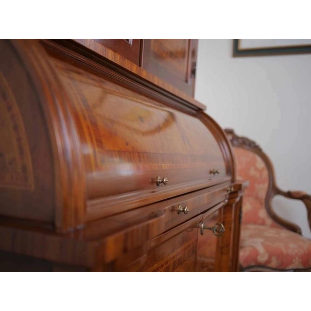 Brown Inlaid Secretary with Bookcase and Writing Desk For Sale - Image 8 of 15