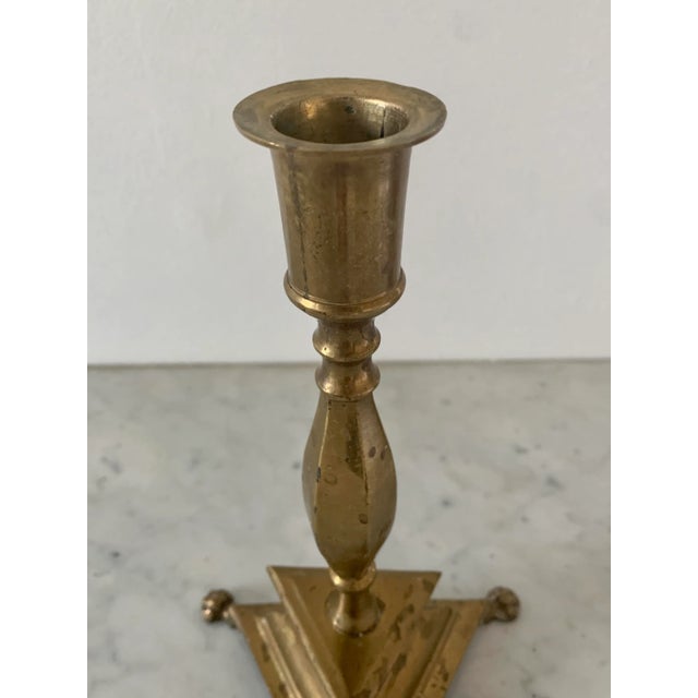 Metal Pair of Neoclassical Brass Paw Foot Candlesticks For Sale - Image 7 of 10