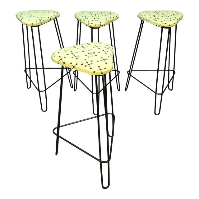 Vintage Mid Century Modern Iron Bar Stools - Set of 4 For Sale