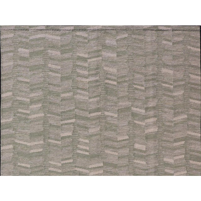 Green Scandinavian/Swedish Flat Weave Rug in Green Tones by Keivan Woven Arts 9'2 X 12 For Sale - Image 8 of 10