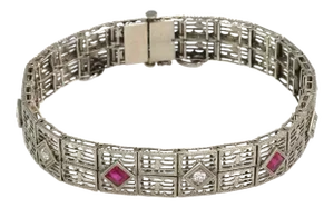 Art Deco Diamond 18k White Gold Filigree Bracelet
