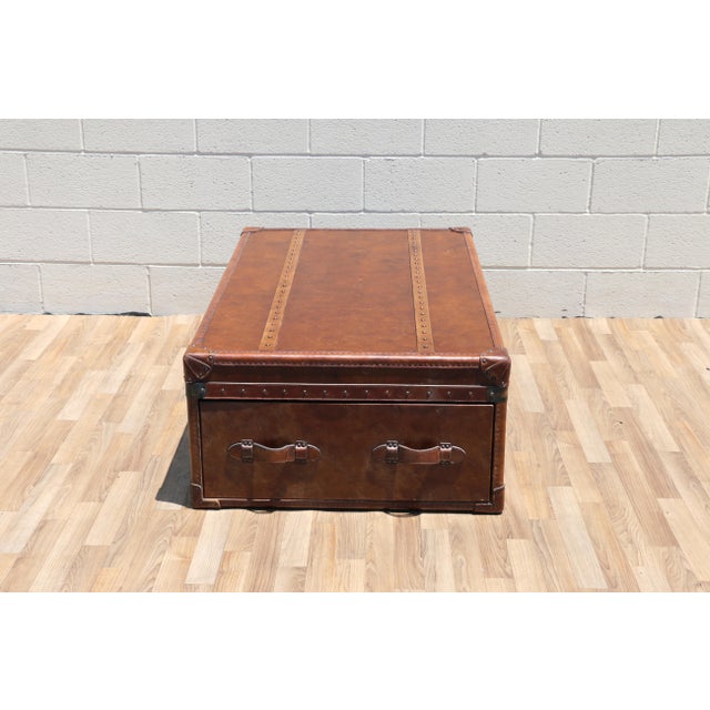 Restoration Hardware Vintage Leather Trunk Coffee Table | Campaign Style Storage Chest Cocktail Table For Sale - Image 11 of 18