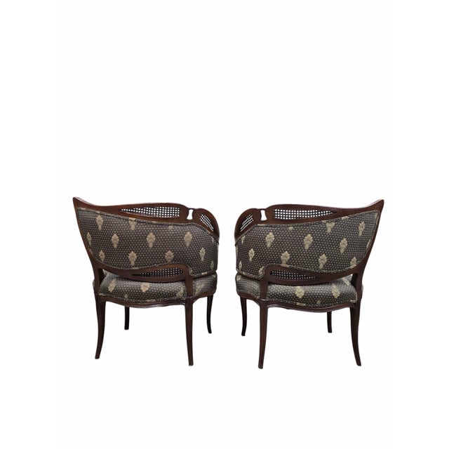 Antique Victorian Rococo Revival Asymmetrical Caned Ladies’ Conversation Chairs - Pair For Sale - Image 12 of 12