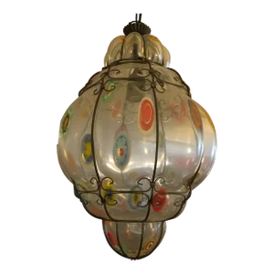 Italian Millefiori Handblown Murano Glass Hanging Light Fixture/ Chandelier