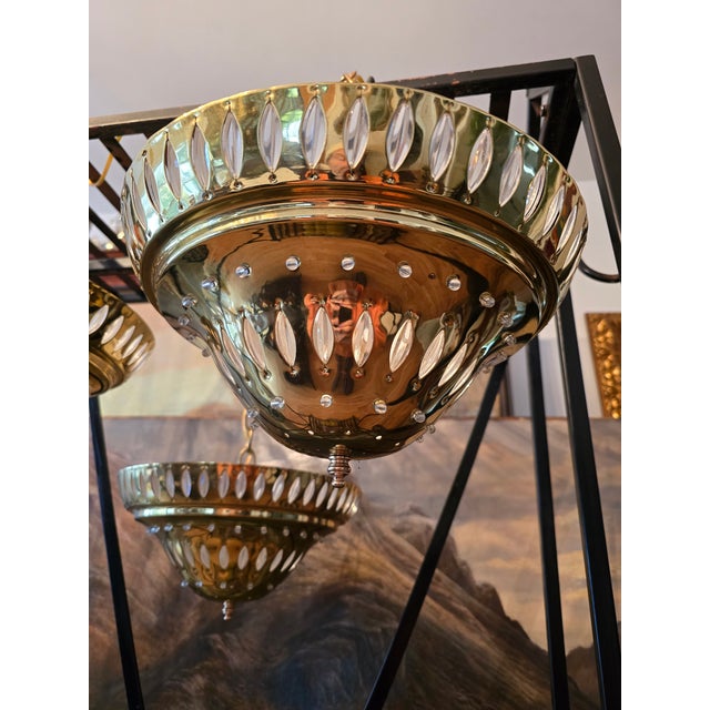 Gold Vintage Mid Century Bagues Style Pendant Light Set 3 For Sale - Image 8 of 10