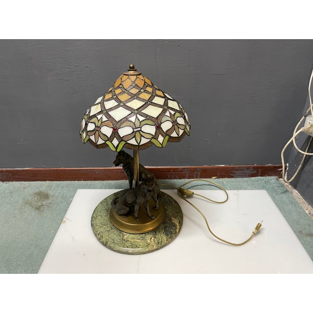Vintage Dog Table Lamp in the style of Tiffany with Marble Base, 1950s For Sale - Image 9 of 12