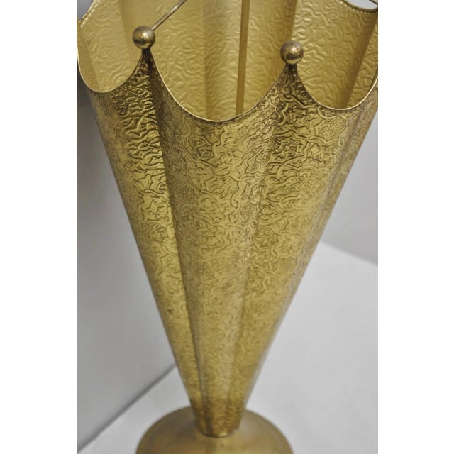 Vintage Art Deco Embossed Brass Figural Umbrella Form Umbrella Stand Holder For Sale - Image 9 of 13