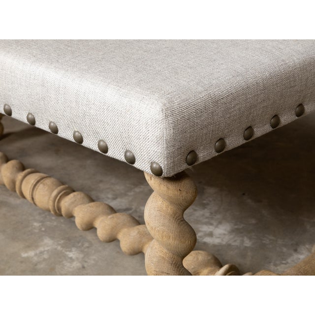 English English 1900s Bleached Wood Bench with Barley Twist Base and Custom Upholstery For Sale - Image 3 of 12