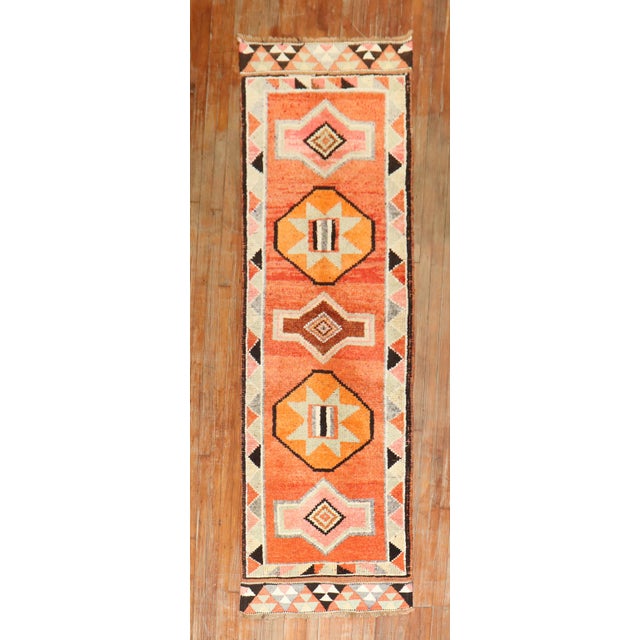 1940s Orange Tribal Turkish Anatolian Runner For Sale - Image 9 of 18