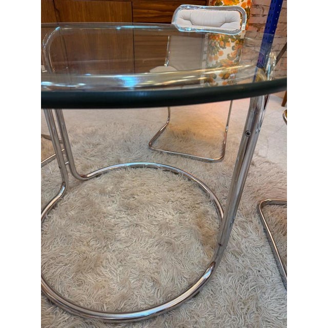 Silver Round Dining Table in Chrome and Glass, Italy, 1970s For Sale - Image 8 of 11