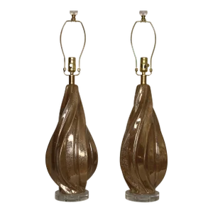 Mid 20th Century Fratelli Fanciullacci Bronze Glaze Lamps - a Pair