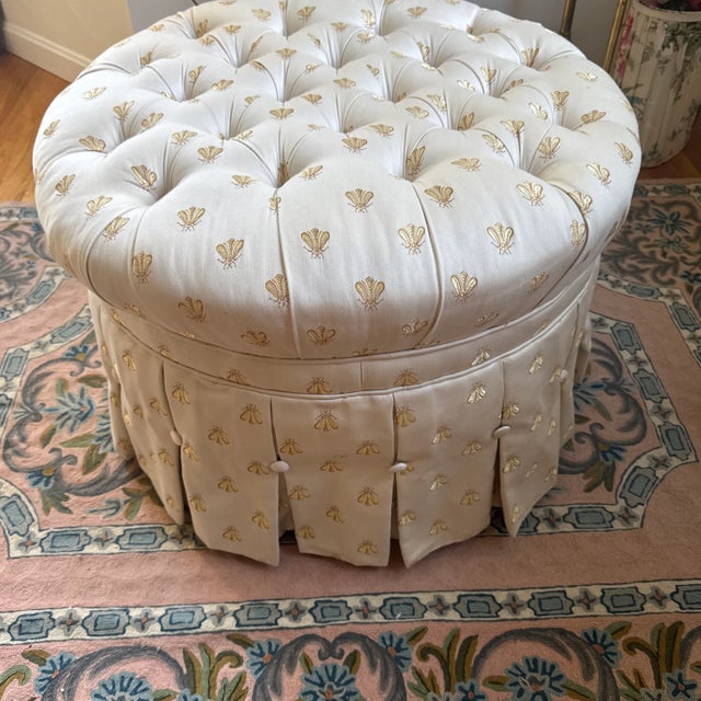 Early 21st Century Early 21st Century Napoleonic Golden Bee Tufted Ottoman For Sale - Image 5 of 12