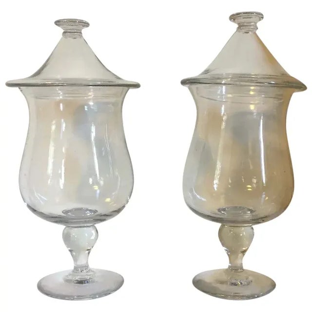 Antique 19th Century Blown Glass Baluster Shaped Urns & Covers Apothecary Jars - A Pair For Sale - Image 13 of 13