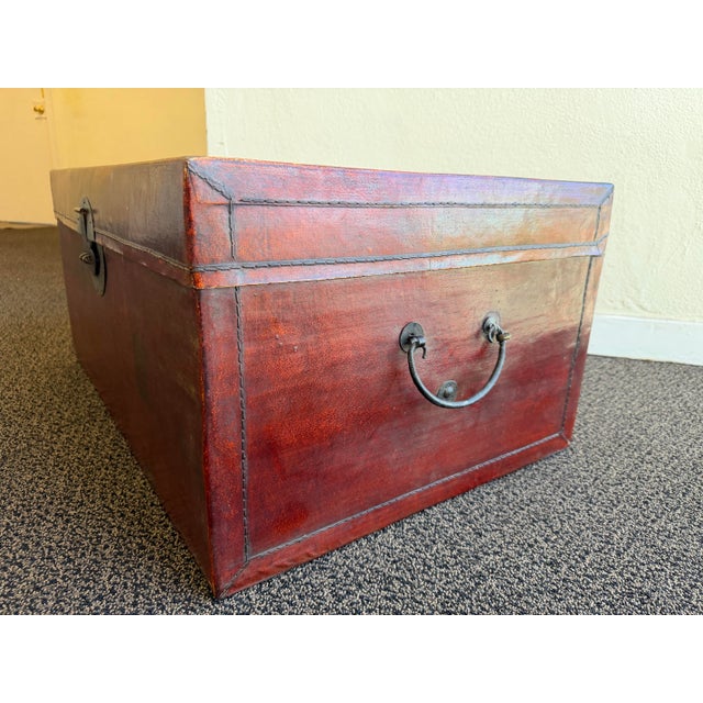 Chinese Antique Chinese Qing Era Red Leather Trunk or Coffee Table For Sale - Image 3 of 12