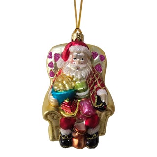 Authentic Inge-Glas Germany Hand-Blown Glass Santa in Armchair Ornament For Sale