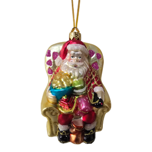 Authentic Inge-Glas Germany Hand-Blown Glass Santa in Armchair Ornament