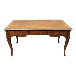 Vintage French Louis XV Style Figural Bronze Ormolu Leather Top Desk Bureau Plat For Sale