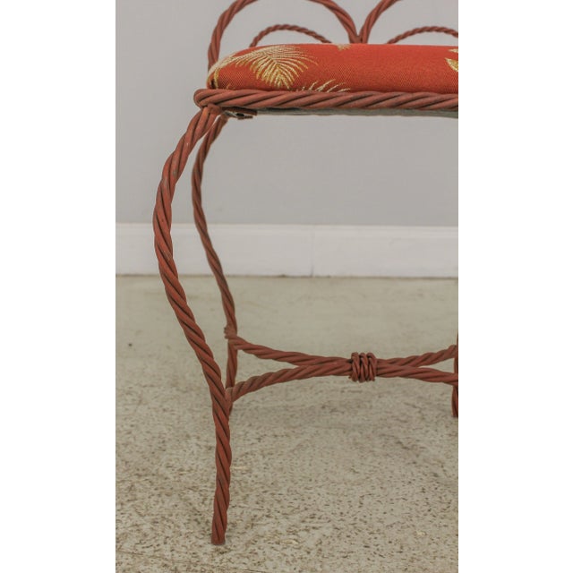 Metal Pair Rope Twist Iron Benches W. Tropical Upholstery For Sale - Image 7 of 13