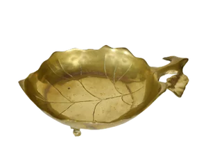 Vintage Solid Brass Footed Pocket Change Trinket Jewelry Organizer Leaf Shape Valet Tray