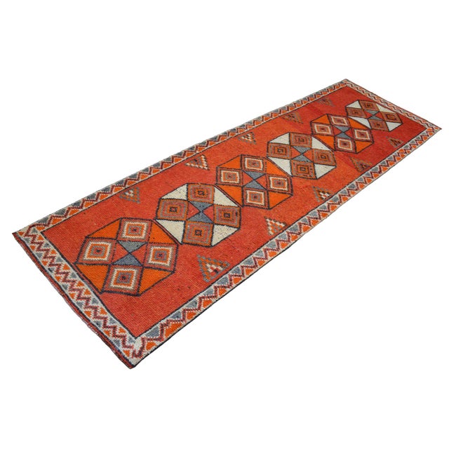 1970s Hand-Knotted Tribal Geometric Design Turkish Runner Rug . Hallway Rug Kitchen Decor - 3′3″ X 10′4″ For Sale - Image 5 of 15