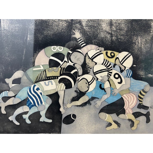 FOOTBALL PLAYERS GRACIELA BOULANGER- Born 1935- Bolivia, Art education in Paris. Humorous original framed Lithographs...