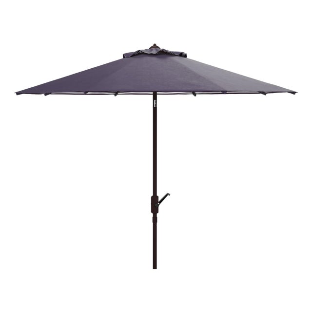 Athens 11Ft Round Crank Umbrella, Navy & White For Sale