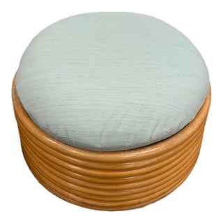 Vintage Stacked 9 Strand Rattan Ottoman/Footstool For Sale