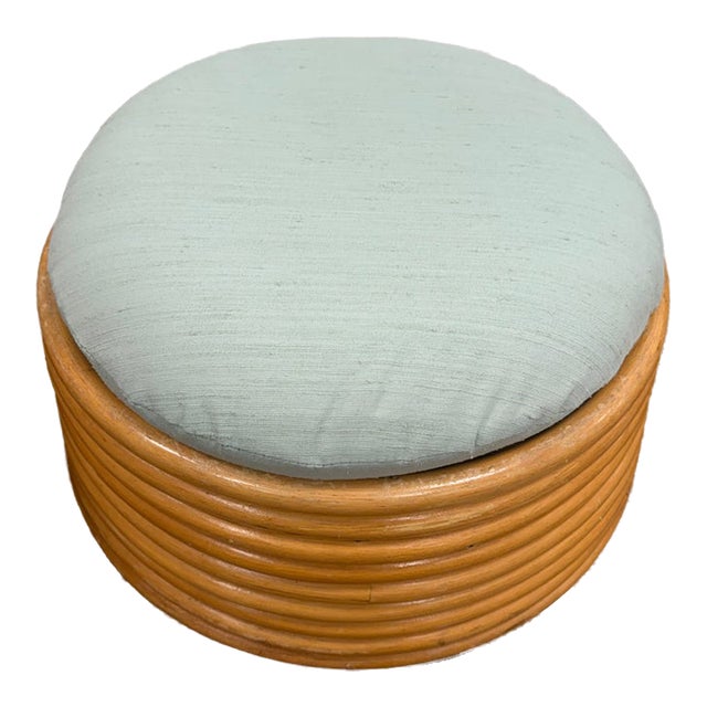 Vintage Stacked 9 Strand Rattan Ottoman/Footstool For Sale