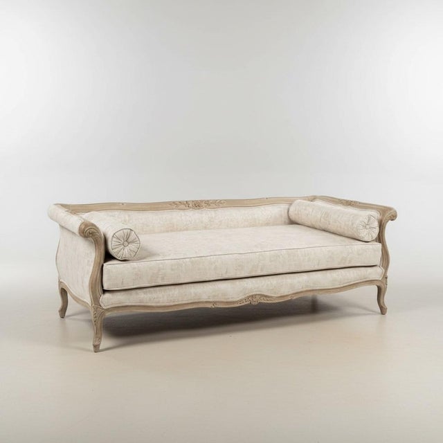 Wood 19th-C. French Painted Daybed / Sofa in New Linen W/ Gustavian Swedish Styling For Sale - Image 7 of 13