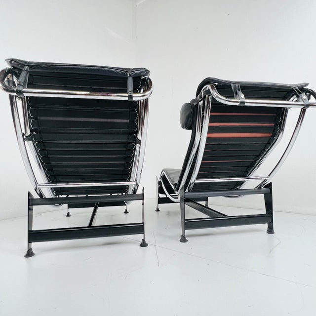 Black 1970s Black Leather & Chrome Lounge in the Style of Le Corbusier For Sale - Image 8 of 12