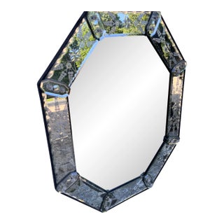 Antique Venetian-Style Etched Glass Octagonal Wall Mirror For Sale