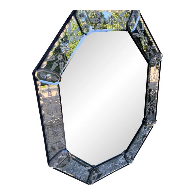 Antique Venetian-Style Etched Glass Octagonal Wall Mirror For Sale