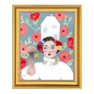 Miranda, Beekeeper’s Daughter, Swedish Style, Mid Century Modern Oil Portrait Painting by Alexandra Swistak For Sale