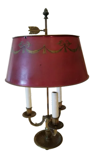 1940s French Bouillotte Lamp With Red Shade