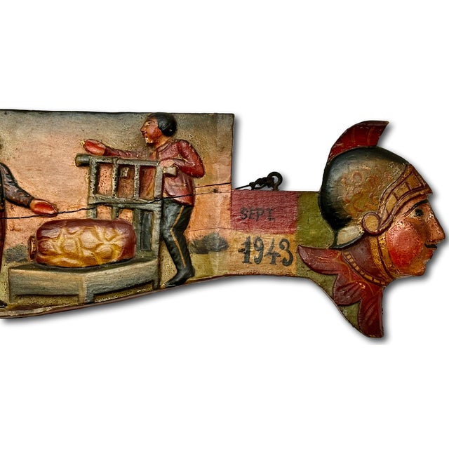 Outstanding Large Antique Hand Carved & Beautifully Painted Wood Italian Sicilian Donkey Cart Relic Fragment - 36 Inches Long For Sale - Image 11 of 18