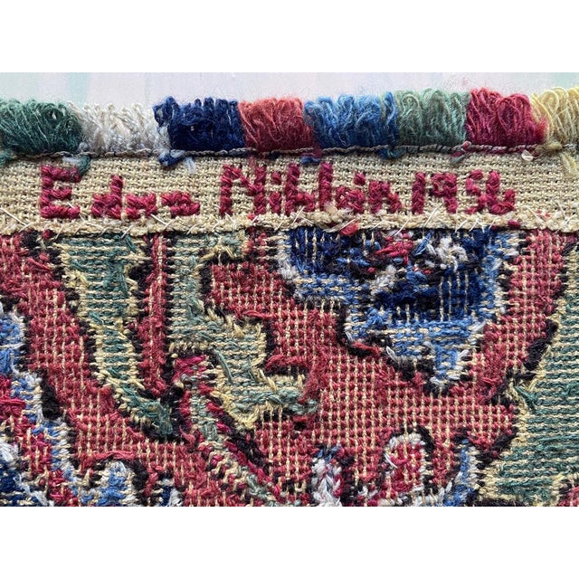 Swedish Folk Art Pomegranate Embroidery Tapestry by Edna Nihlén, Sweden, 1956 For Sale - Image 13 of 16