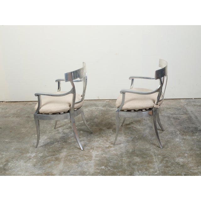 Silver Vintage Pair of Mid-Century Steel Armchairs with Custom Cushion and Saber Legs For Sale - Image 8 of 11
