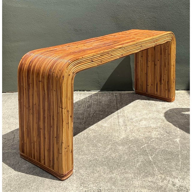 Vintage Tagged Gabriella Crespi Pencil Reed Waterfall Console Table For Sale - Image 9 of 12